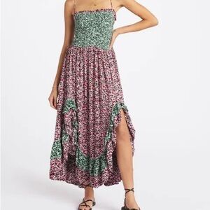 Free People One I Love Strappy Floral Maxi Dress in Pink and Green NWT Small